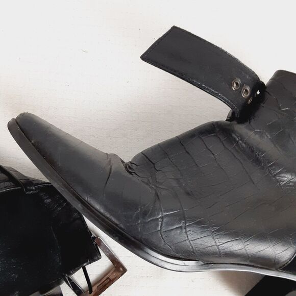 United Tokyo Womens Black Leather Boots with Buckle Animal Print Design - Picture 11 of 16